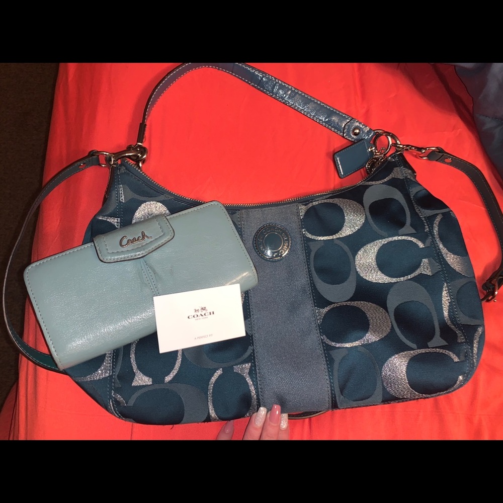 Turquoise Coach bag and Wallet